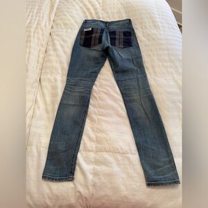 Women's Blue Jeans with Plaid Pockets